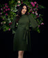 Waist Tie Green Pleated Dress